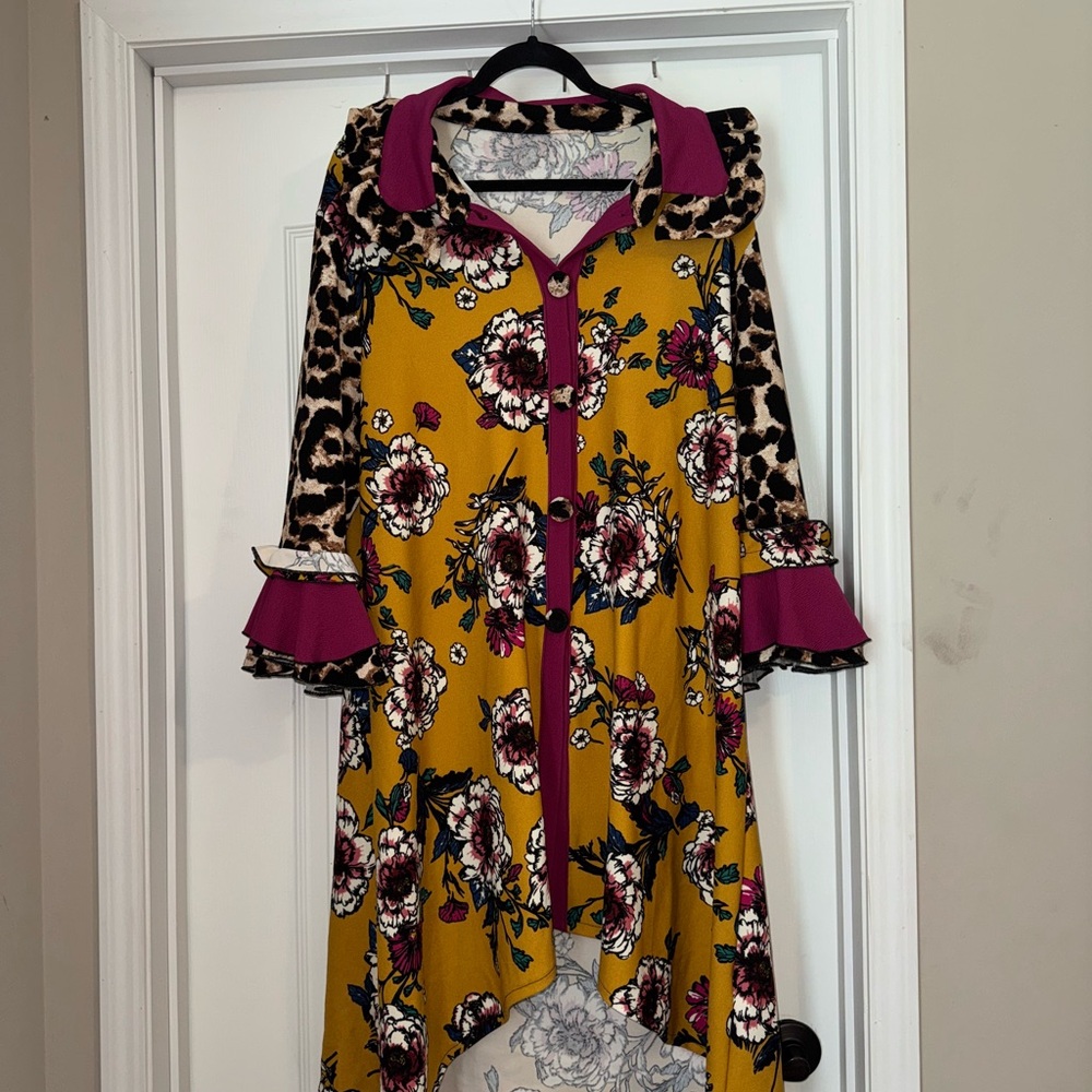 Floral and Leopard Print Button-Up Cardigan